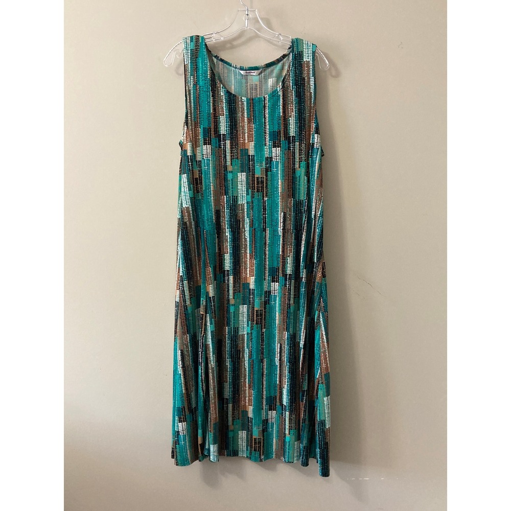 Tiana B Womens Teal Brown Geometric Abstract Print Sleeveless A-Line Midi Dress